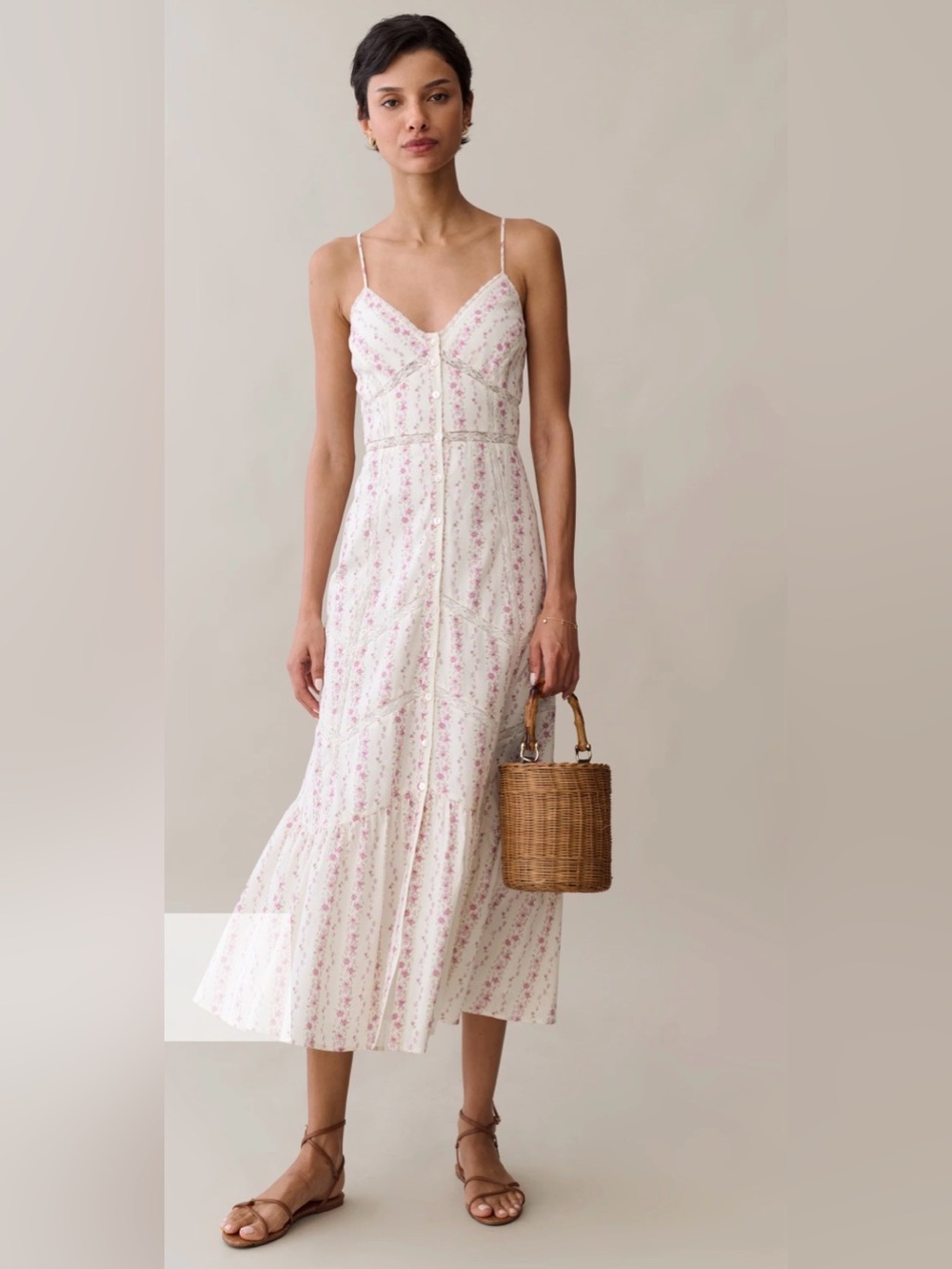 SORELLA JACEY COTTON DRESSS White Floral Spaghetti-Strap